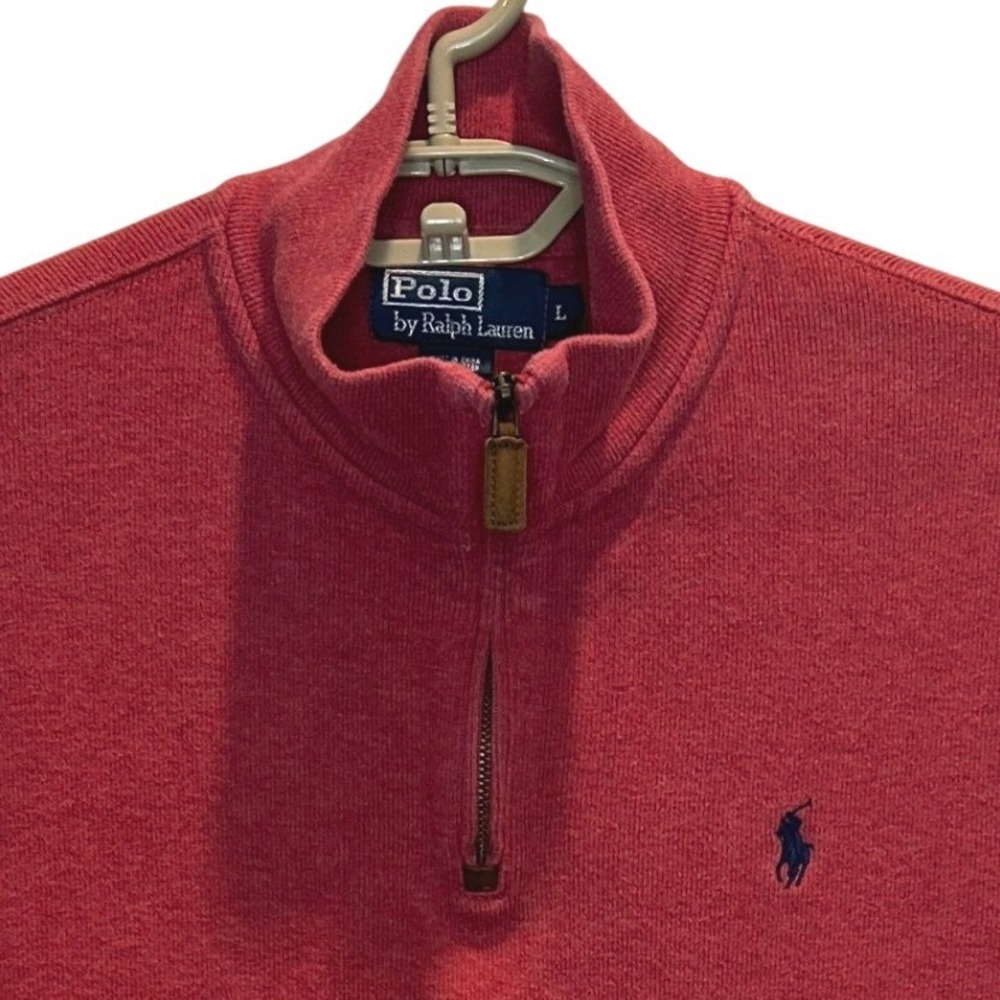Polo Ralph Lauren Quarter Zip Sweater Large Mens Red Cotton Knit Pullover Pony